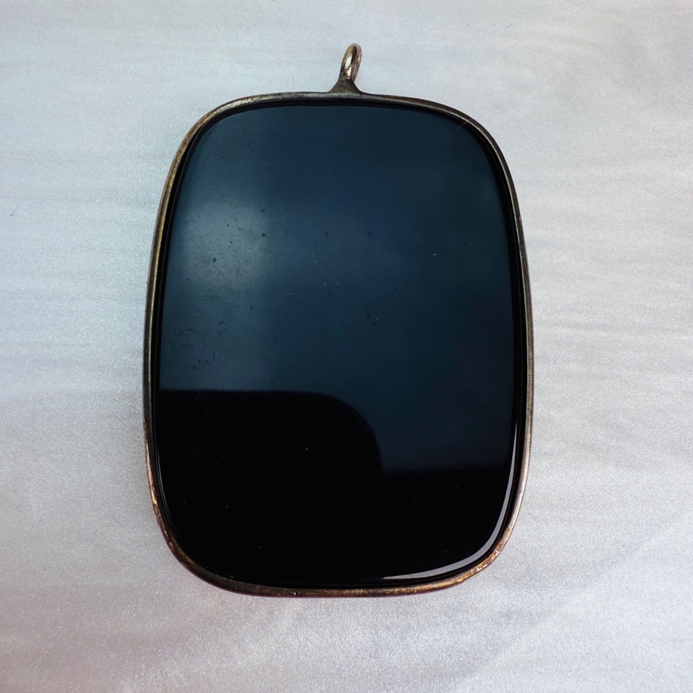 Vintage Silvertone Black Rectangular Pendant - image 3